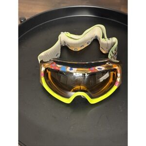 Neon Yellow Ski Goggles with Patterned Strap